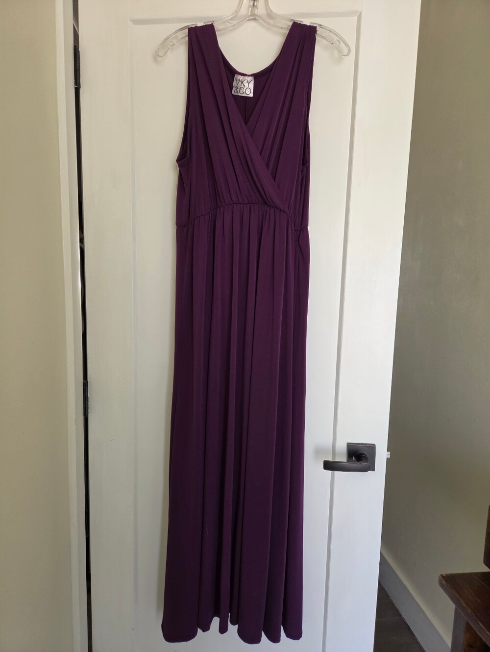 Sleeveless Faux-Wrap Maxi Dress in Deep Purple